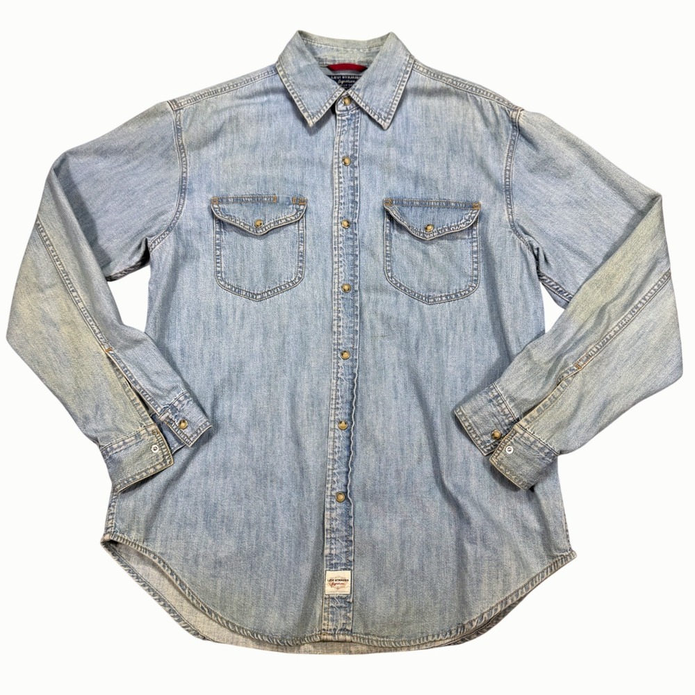 Levi's Pearl Snap Denim Shirt Men's Medium Blue Light Wash Western Rodeo